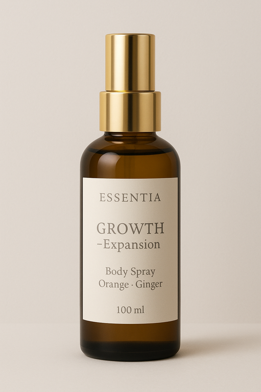 GROWTH – Expansion Haute Vibration”  Body Spray Premium • Notes : Orange – Gingembre – Cardamome – Encens – Benjoin • 100 ml
